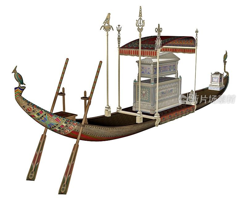 埃及神圣驳船与tonb - 3D渲染